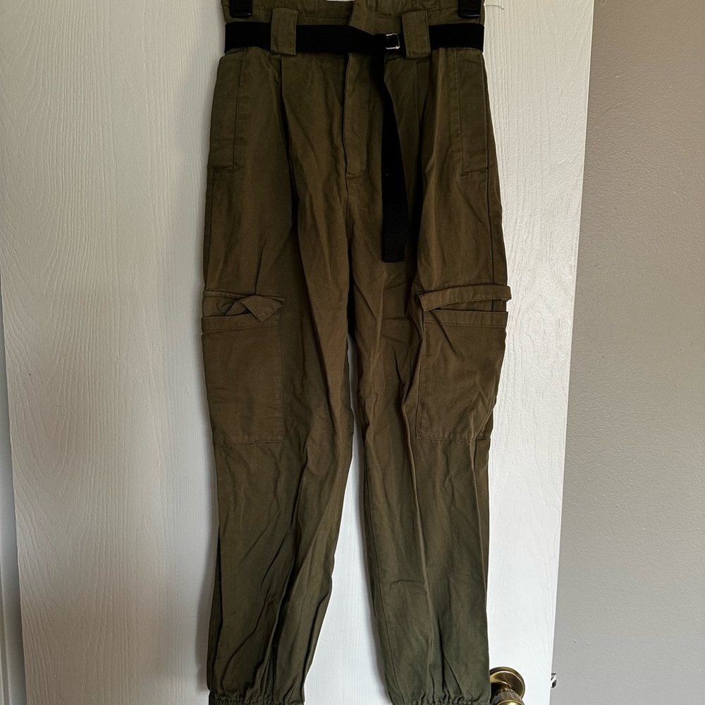 Green Ankle Cropped Utility Pants High Waist